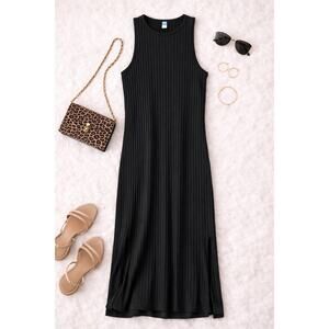 Old Navy Women's Fitted Sleeveless Rib-Knit Midi Sweater Dress Black Jack SZ 2X